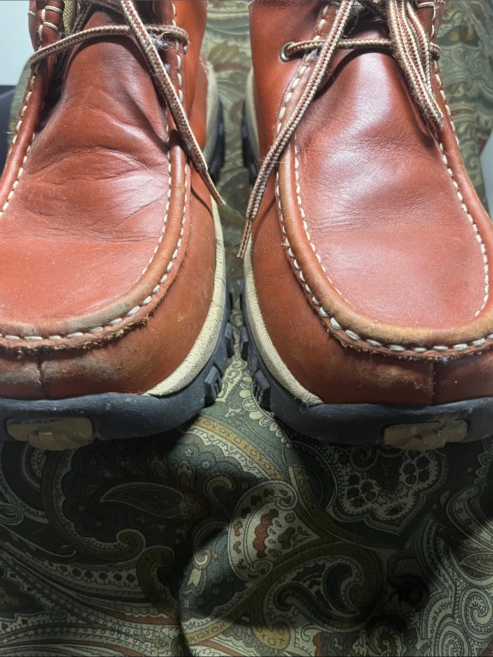 Men's Chukka Boots in Rust Brown Leather with Beige Collar- 12M
